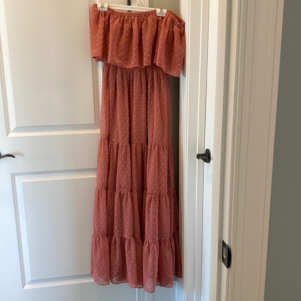 Baltic born strapless tiered maxi, dusty rose